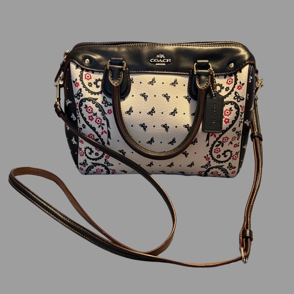 Coach Black and White Satchel with Pink Accents
